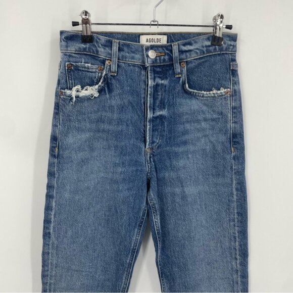 Agolde Riley Long Buttonfly Jeans Size 24 high rise straight distressed - Picture 2 of 12